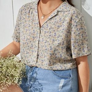 Lapel Neck Ditsy Floral Blouse